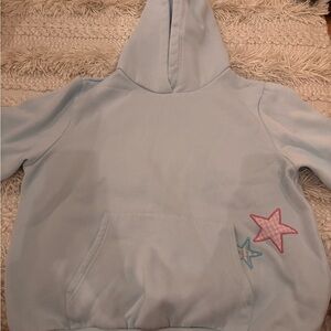 Beginning Boutique Light Blue Hoodie with Star Appliqués